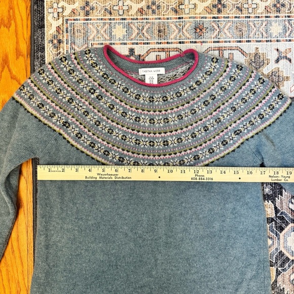 Anthropologie Tabitha Webb Women's Blue Fair Isle Lambswool Blend Sweater Size M - Picture 8 of 11